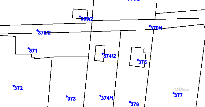 Parcela st. 374/2 v KÚ Závišice, Katastrální mapa