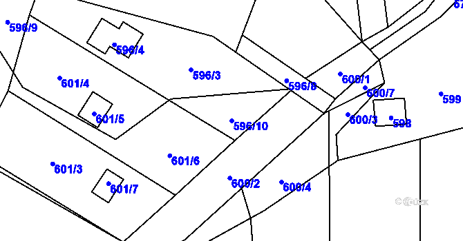 Parcela st. 596/10 v KÚ Závišice, Katastrální mapa