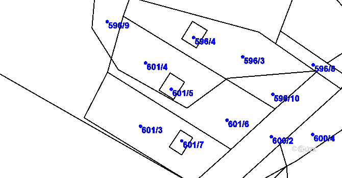 Parcela st. 601/5 v KÚ Závišice, Katastrální mapa