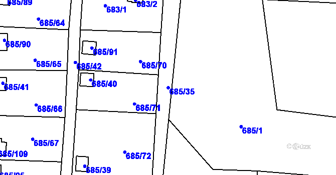 Parcela st. 685/35 v KÚ Závišice, Katastrální mapa