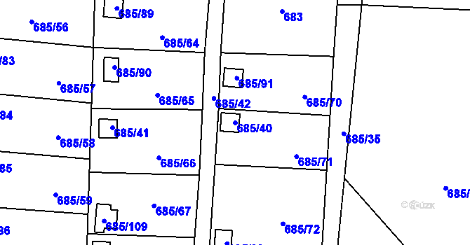 Parcela st. 685/40 v KÚ Závišice, Katastrální mapa