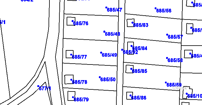 Parcela st. 685/49 v KÚ Závišice, Katastrální mapa