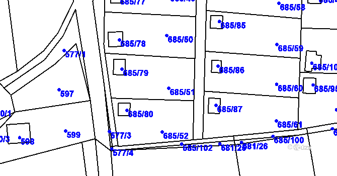 Parcela st. 685/51 v KÚ Závišice, Katastrální mapa