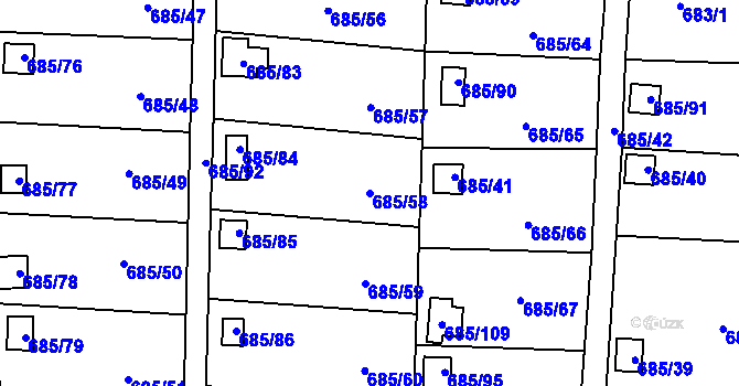 Parcela st. 685/58 v KÚ Závišice, Katastrální mapa
