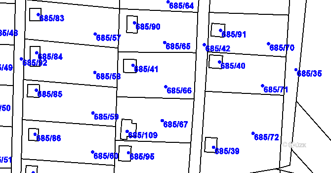 Parcela st. 685/66 v KÚ Závišice, Katastrální mapa