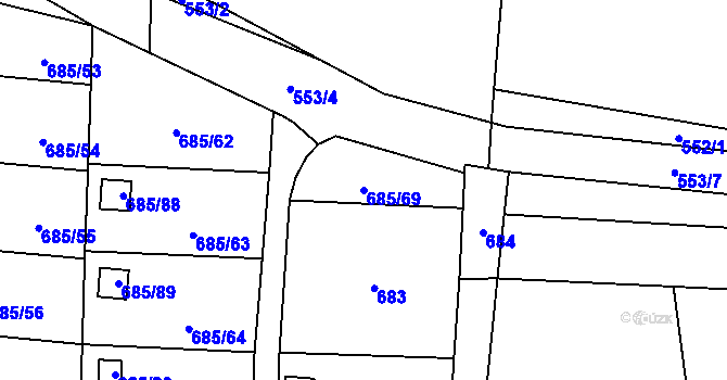 Parcela st. 685/69 v KÚ Závišice, Katastrální mapa