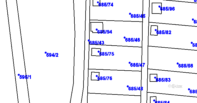 Parcela st. 685/75 v KÚ Závišice, Katastrální mapa