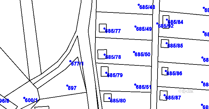 Parcela st. 685/78 v KÚ Závišice, Katastrální mapa