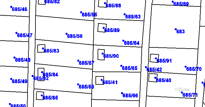 Parcela st. 685/90 v KÚ Závišice, Katastrální mapa