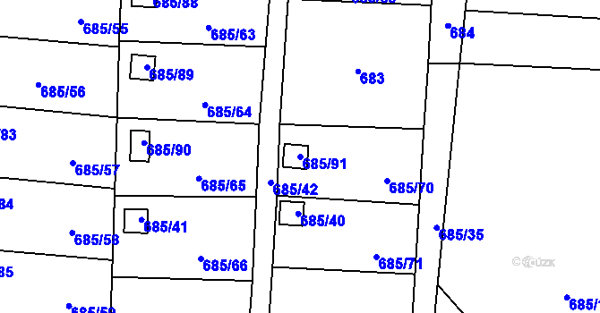 Parcela st. 685/91 v KÚ Závišice, Katastrální mapa