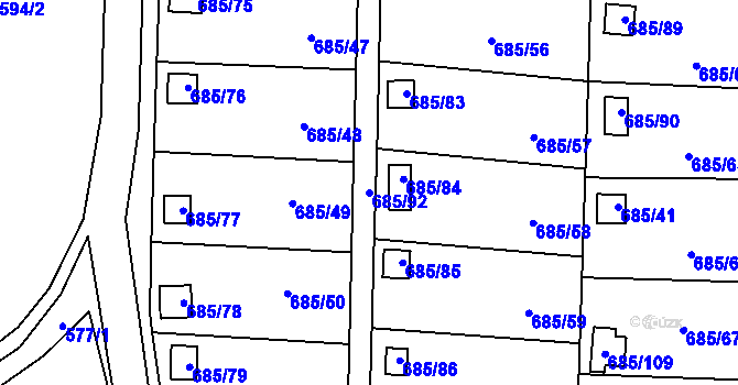 Parcela st. 685/92 v KÚ Závišice, Katastrální mapa