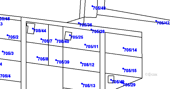 Parcela st. 705/11 v KÚ Závišice, Katastrální mapa