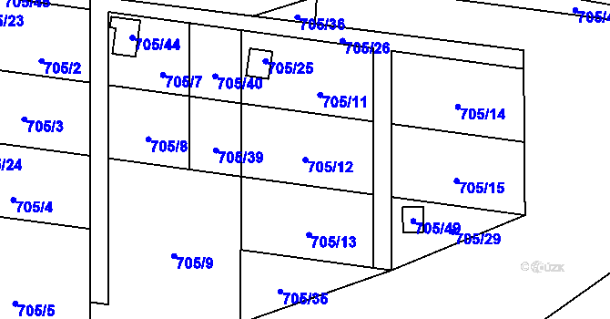 Parcela st. 705/12 v KÚ Závišice, Katastrální mapa