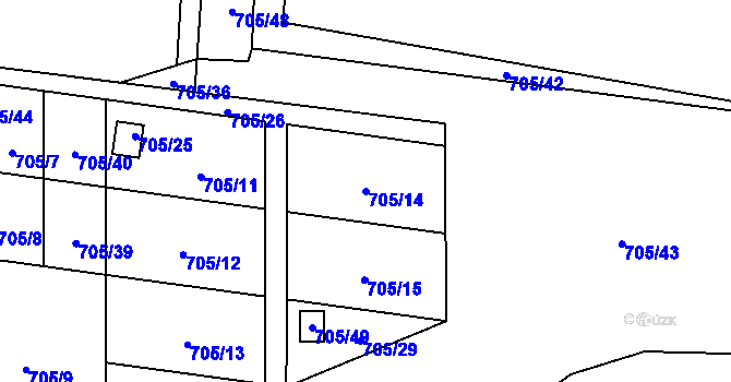 Parcela st. 705/14 v KÚ Závišice, Katastrální mapa