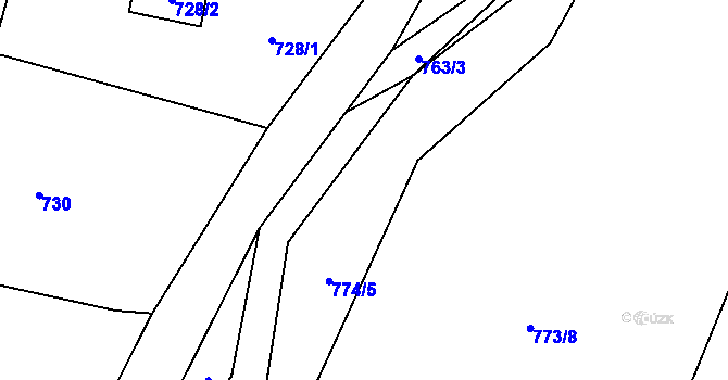 Parcela st. 774/1 v KÚ Závišice, Katastrální mapa