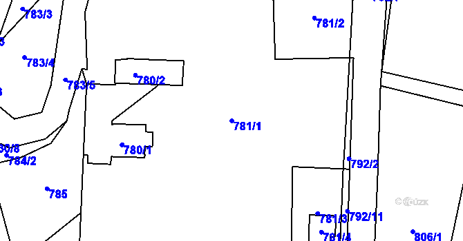 Parcela st. 781/1 v KÚ Závišice, Katastrální mapa