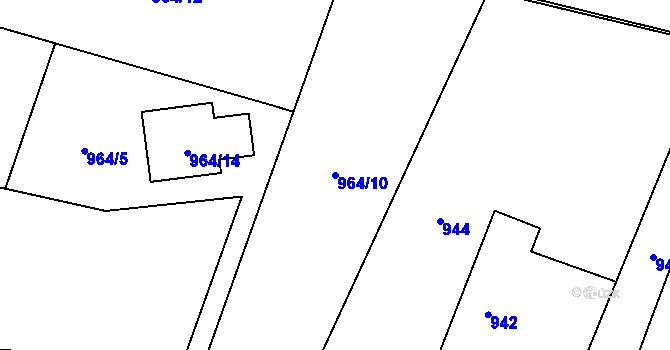 Parcela st. 964/10 v KÚ Závišice, Katastrální mapa