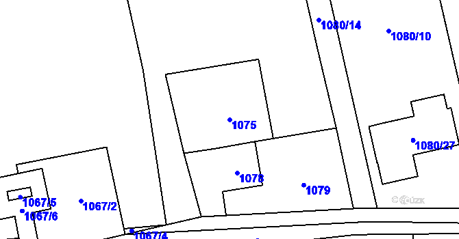 Parcela st. 1075 v KÚ Závišice, Katastrální mapa