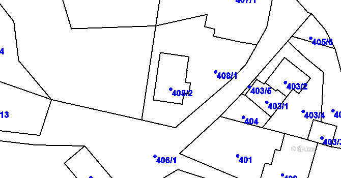 Parcela st. 408/2 v KÚ Závišice, Katastrální mapa