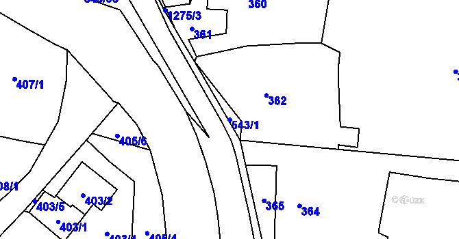 Parcela st. 543/1 v KÚ Závišice, Katastrální mapa