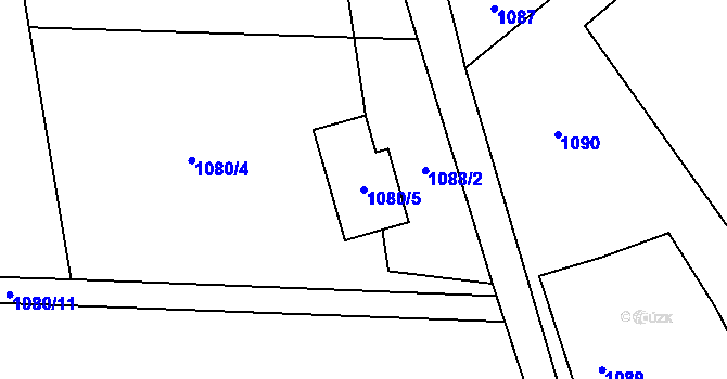 Parcela st. 1080/5 v KÚ Závišice, Katastrální mapa