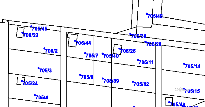 Parcela st. 705/40 v KÚ Závišice, Katastrální mapa