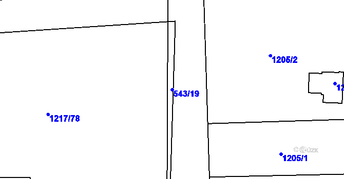 Parcela st. 543/19 v KÚ Závišice, Katastrální mapa