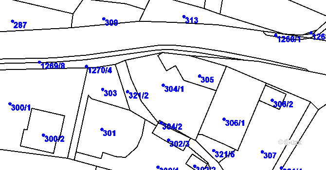 Parcela st. 304/1 v KÚ Závišice, Katastrální mapa