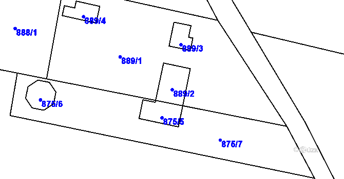 Parcela st. 889/2 v KÚ Závišice, Katastrální mapa