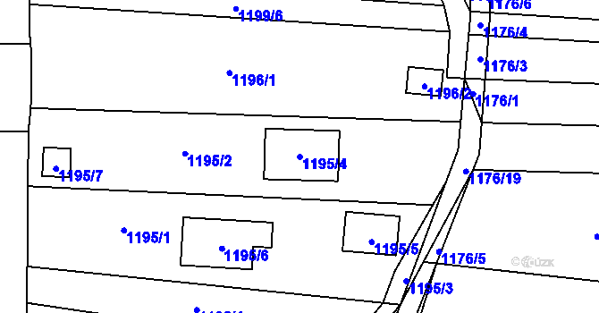 Parcela st. 1195/4 v KÚ Závišice, Katastrální mapa