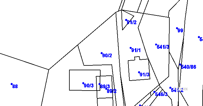 Parcela st. 90/2 v KÚ Závišice, Katastrální mapa