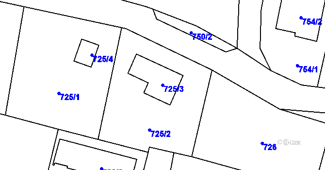 Parcela st. 725/3 v KÚ Závišice, Katastrální mapa