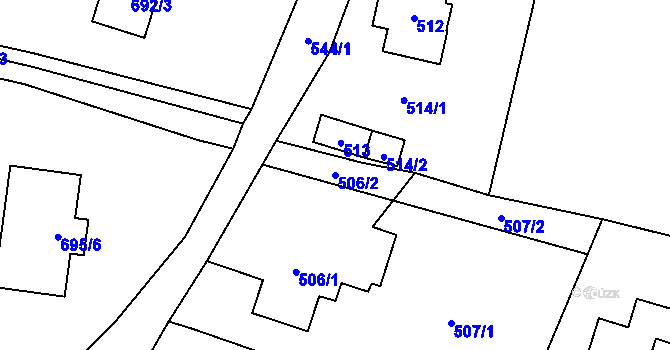 Parcela st. 506/2 v KÚ Závišice, Katastrální mapa