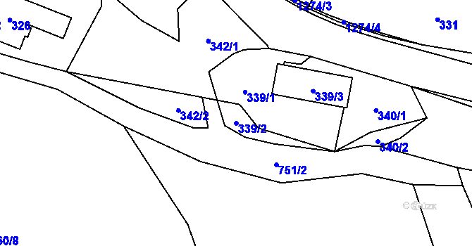 Parcela st. 339/2 v KÚ Závišice, Katastrální mapa