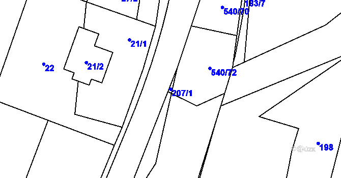 Parcela st. 207/1 v KÚ Závišice, Katastrální mapa