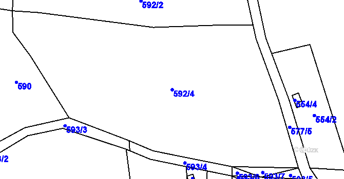 Parcela st. 592/4 v KÚ Závišice, Katastrální mapa