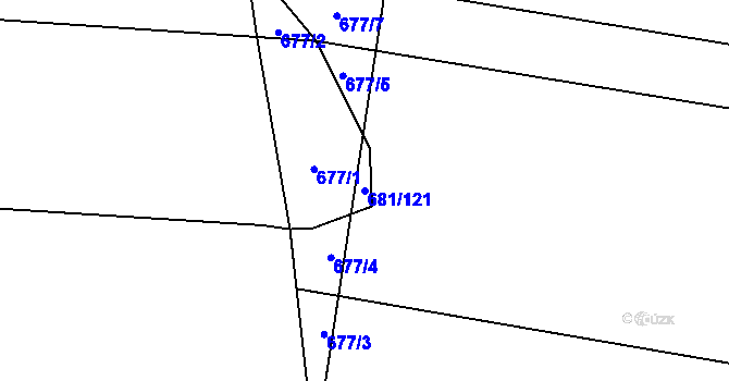 Parcela st. 681/121 v KÚ Závišice, Katastrální mapa