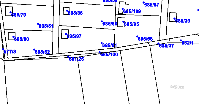 Parcela st. 685/100 v KÚ Závišice, Katastrální mapa