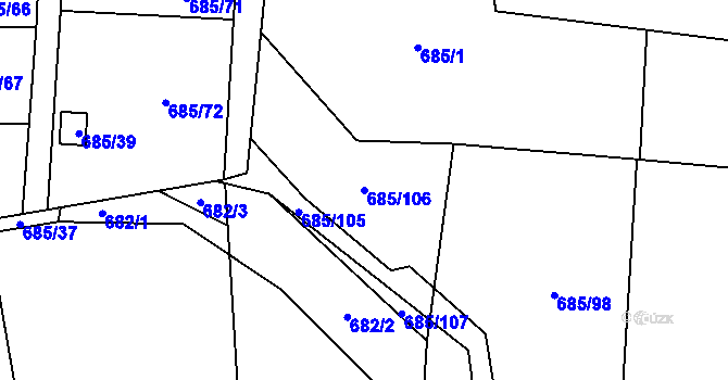 Parcela st. 685/106 v KÚ Závišice, Katastrální mapa