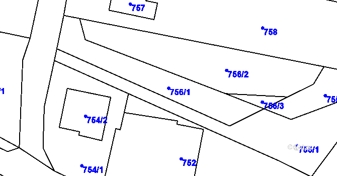 Parcela st. 756/1 v KÚ Závišice, Katastrální mapa