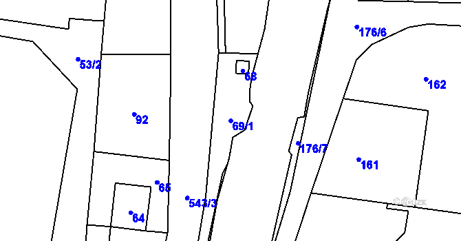 Parcela st. 69/1 v KÚ Závišice, Katastrální mapa