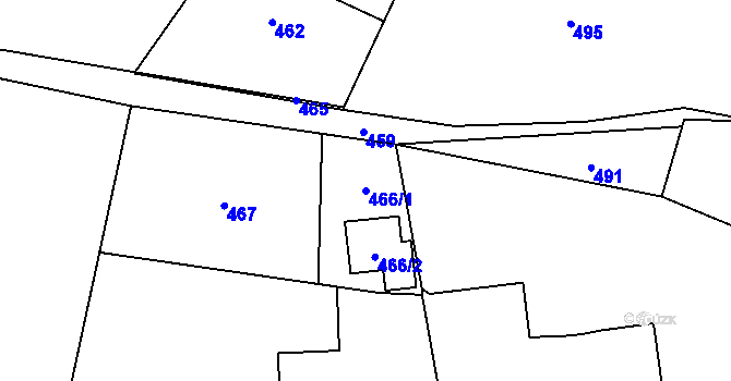 Parcela st. 466/1 v KÚ Závišice, Katastrální mapa