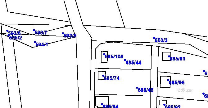 Parcela st. 685/108 v KÚ Závišice, Katastrální mapa