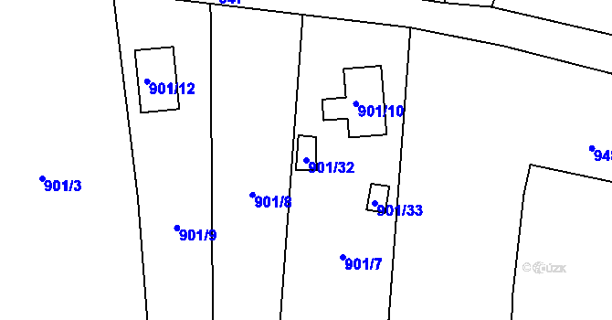 Parcela st. 901/32 v KÚ Závišice, Katastrální mapa