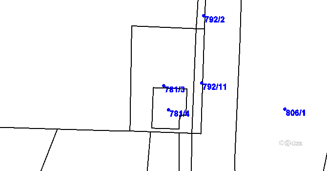 Parcela st. 781/3 v KÚ Závišice, Katastrální mapa