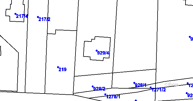 Parcela st. 929/4 v KÚ Závišice, Katastrální mapa