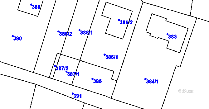 Parcela st. 386/1 v KÚ Závišice, Katastrální mapa
