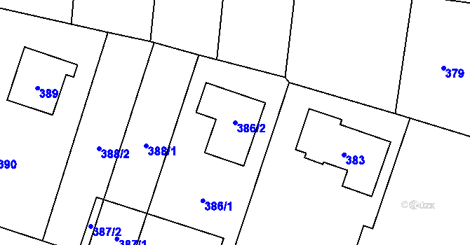 Parcela st. 386/2 v KÚ Závišice, Katastrální mapa