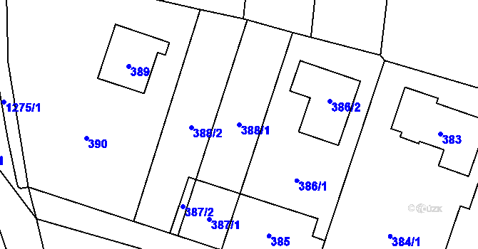 Parcela st. 388/1 v KÚ Závišice, Katastrální mapa