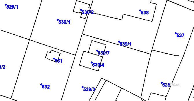 Parcela st. 539/7 v KÚ Závišice, Katastrální mapa